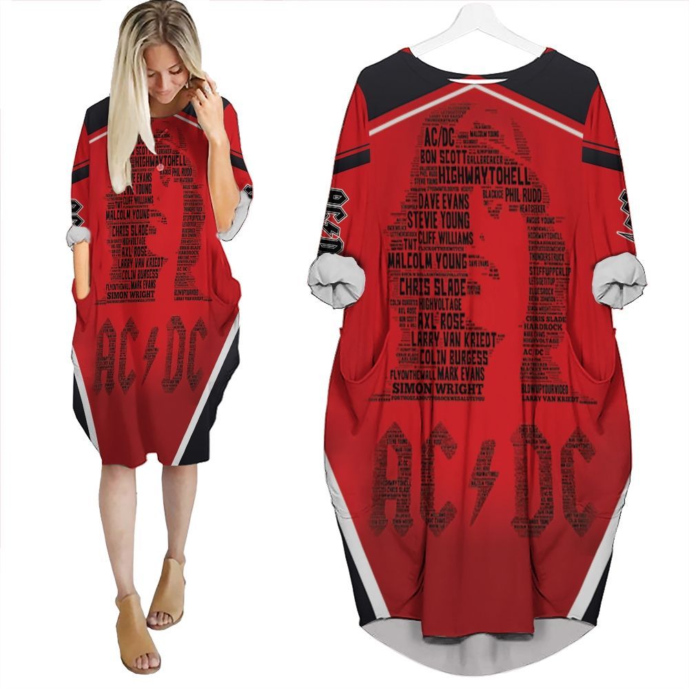 Acdc Angus Young Typogprahy Batwing Pocket Dress PD200 – Become A Style ...