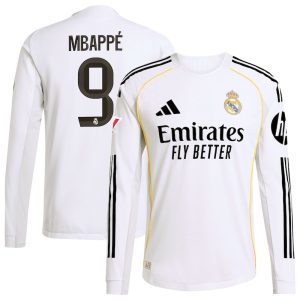 Kylian Mbappe Real Madrid 2025/26 Home Long Sleeve Jersey - White