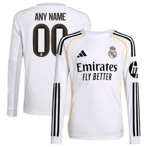 Real Madrid Youth 2025/26 Home Replica Long Sleeve Custom Jersey - White